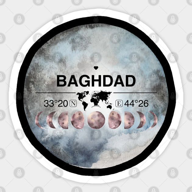 Baghdad, Iraq, Watercolor Design with Latitude & Longitude Map